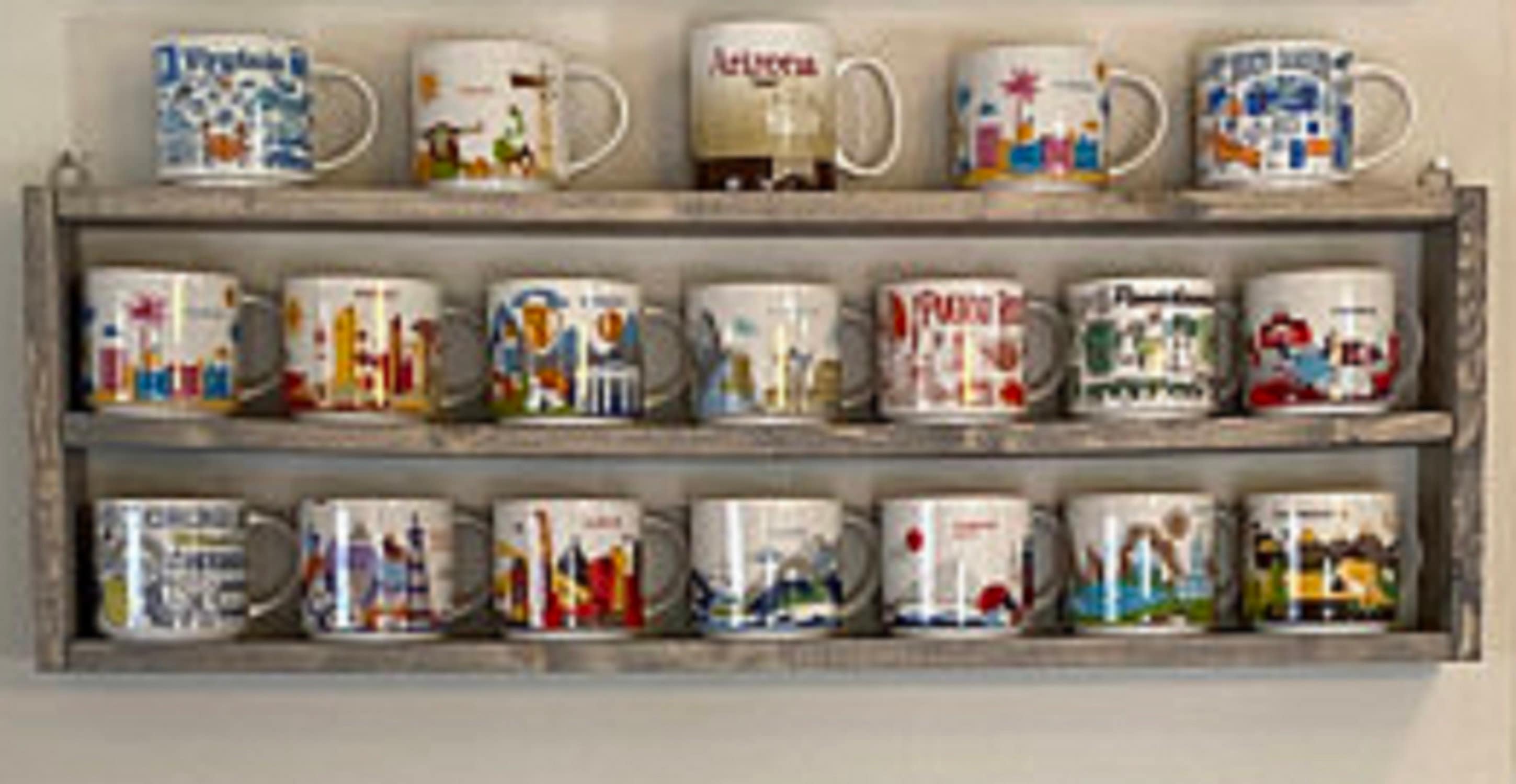 You Are Here Mug Rack – XL Wood Coffee Mug Display Shelf | Holds 16–72 Mugs