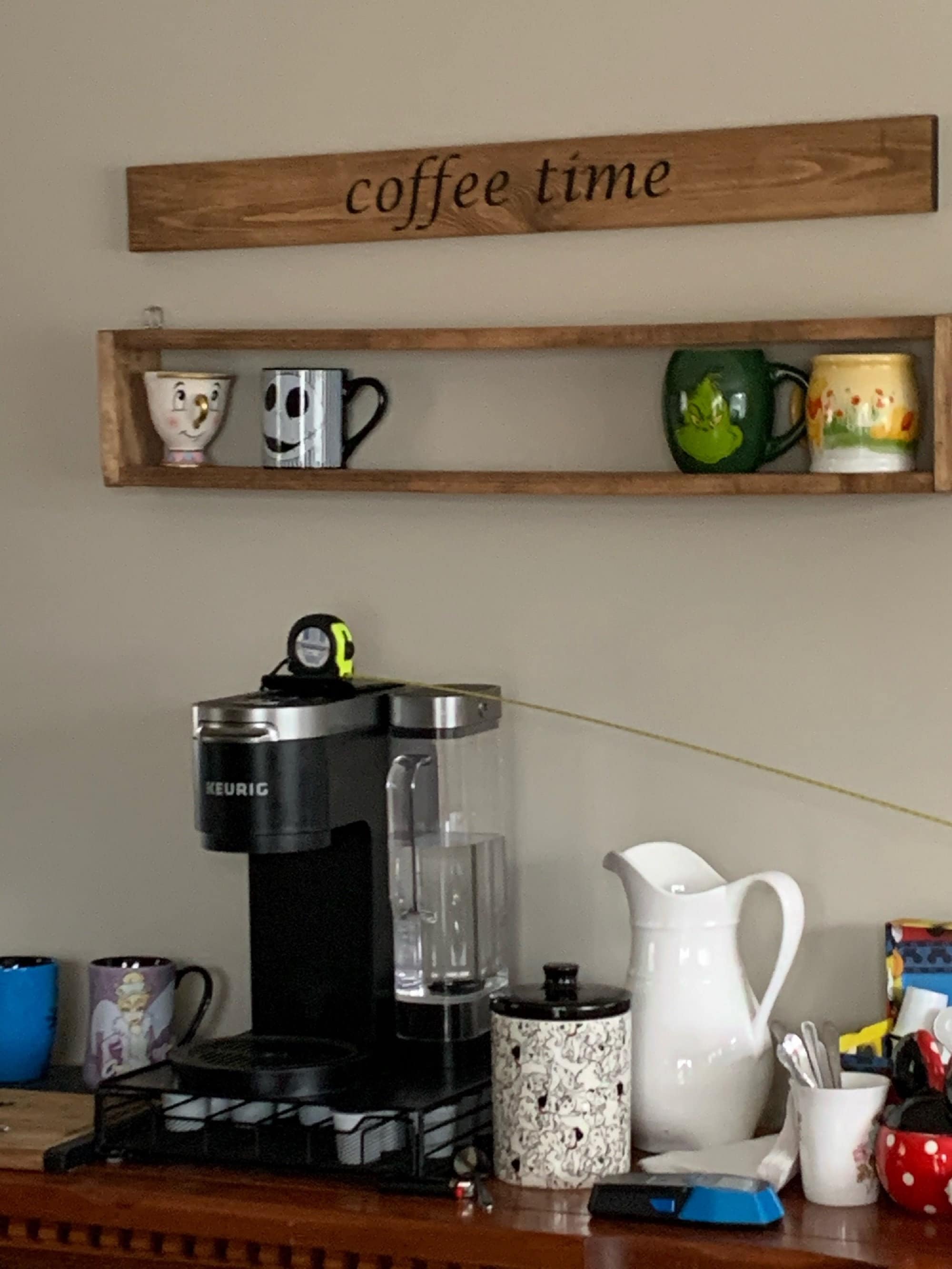 You Are Here Mug Rack – XL Wood Coffee Mug Display Shelf | Holds 16–72 Mugs